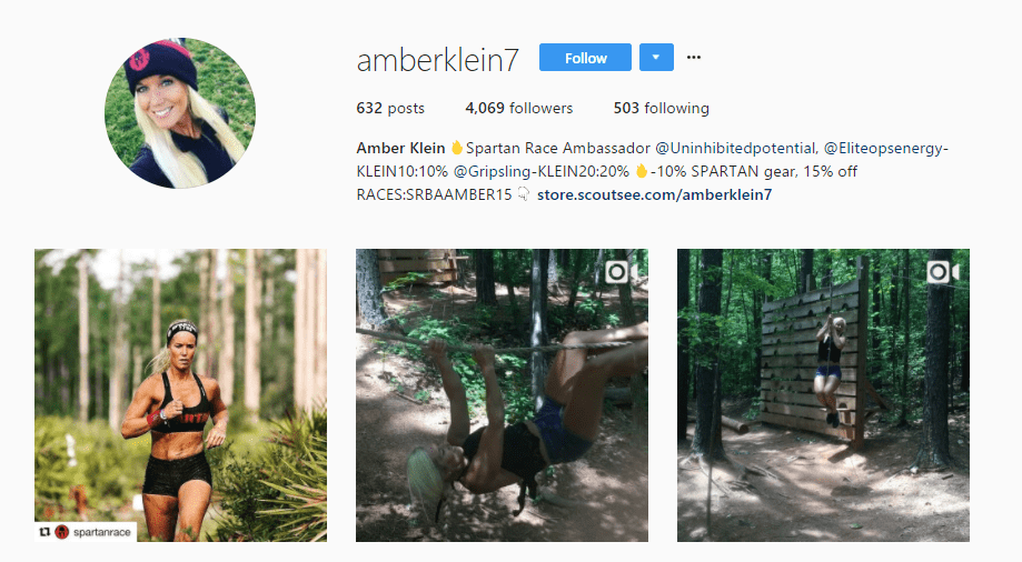 Screenshot of Amber Klein&rsquo;s Instagram profile