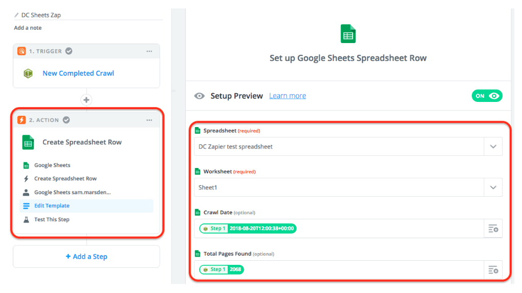 Create Spreadsheet Row Zapier