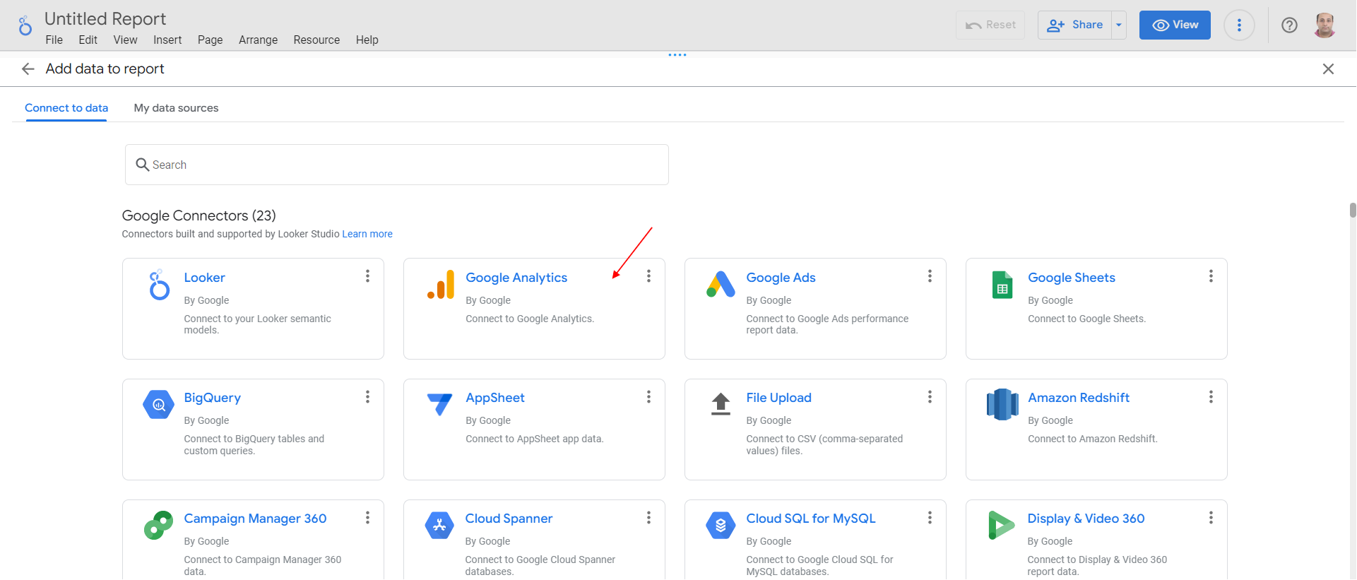 Choose Google Analytics