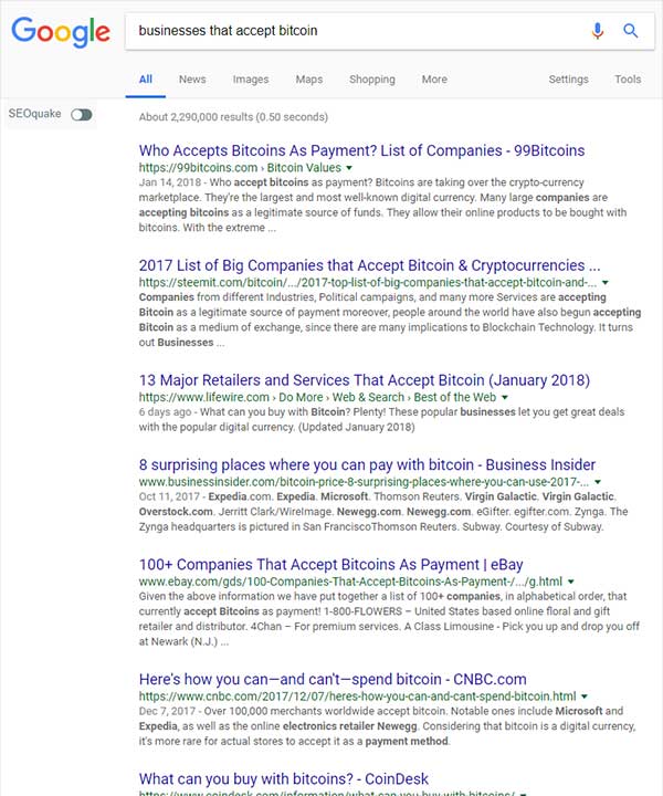 businesses that accept Bitcoin