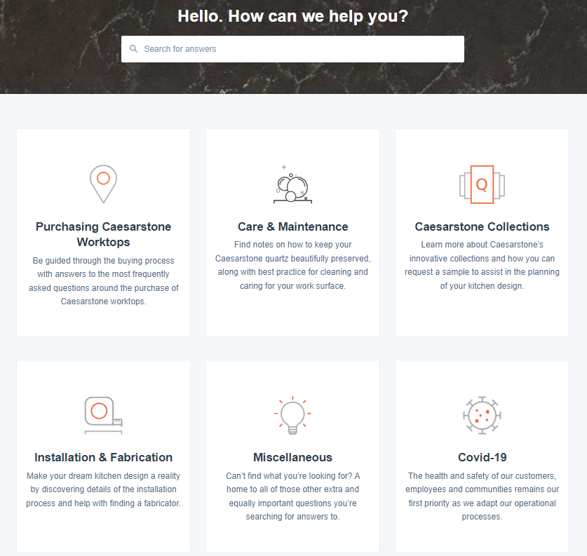 Caesarstone FAQ page example