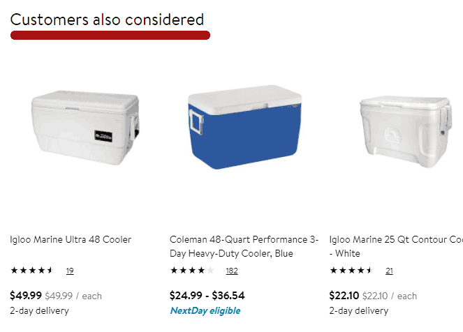 Screenshot of a customers also considered button