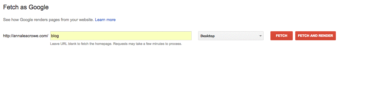 fetch and render in google search console