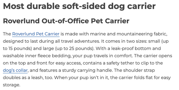 Product review content from Reader&rsquo;s Digest that could be taken as being overly generic.