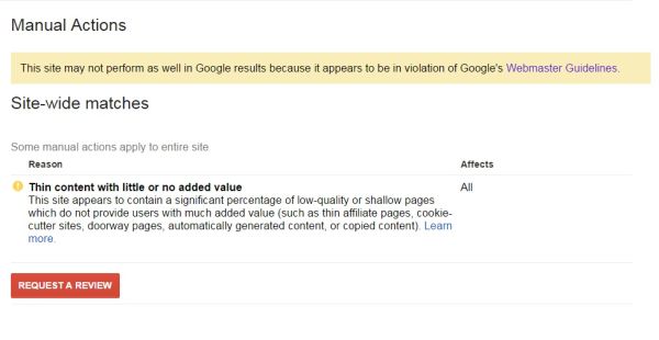 manual action due to thin content