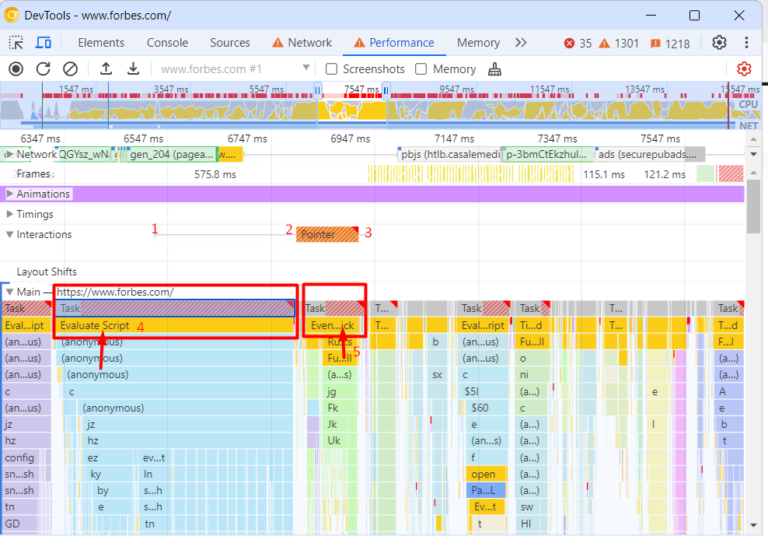 Performance report: main thread