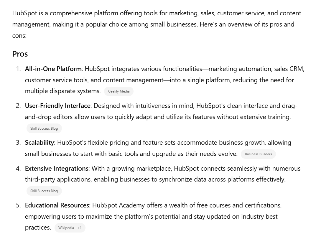 HubSpot Pros From ChatGPT