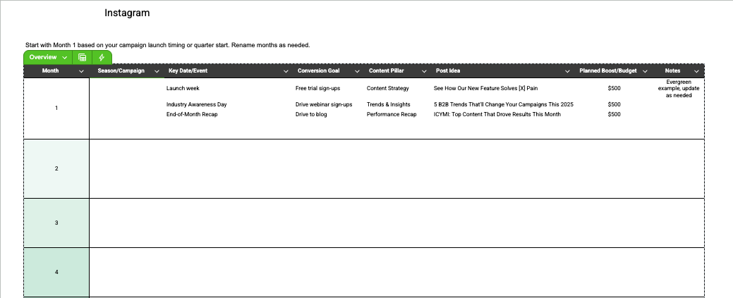 Instagram Content Planner: Overview