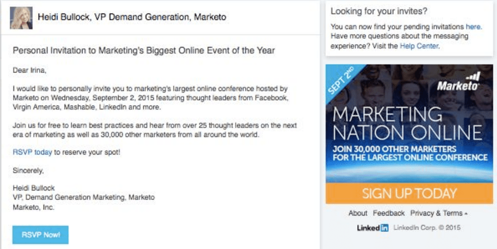 sponsored InMail on LinkedIn