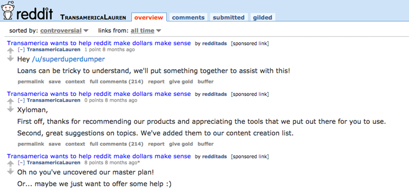 Transamerica&rsquo;s campaign on Reddit
