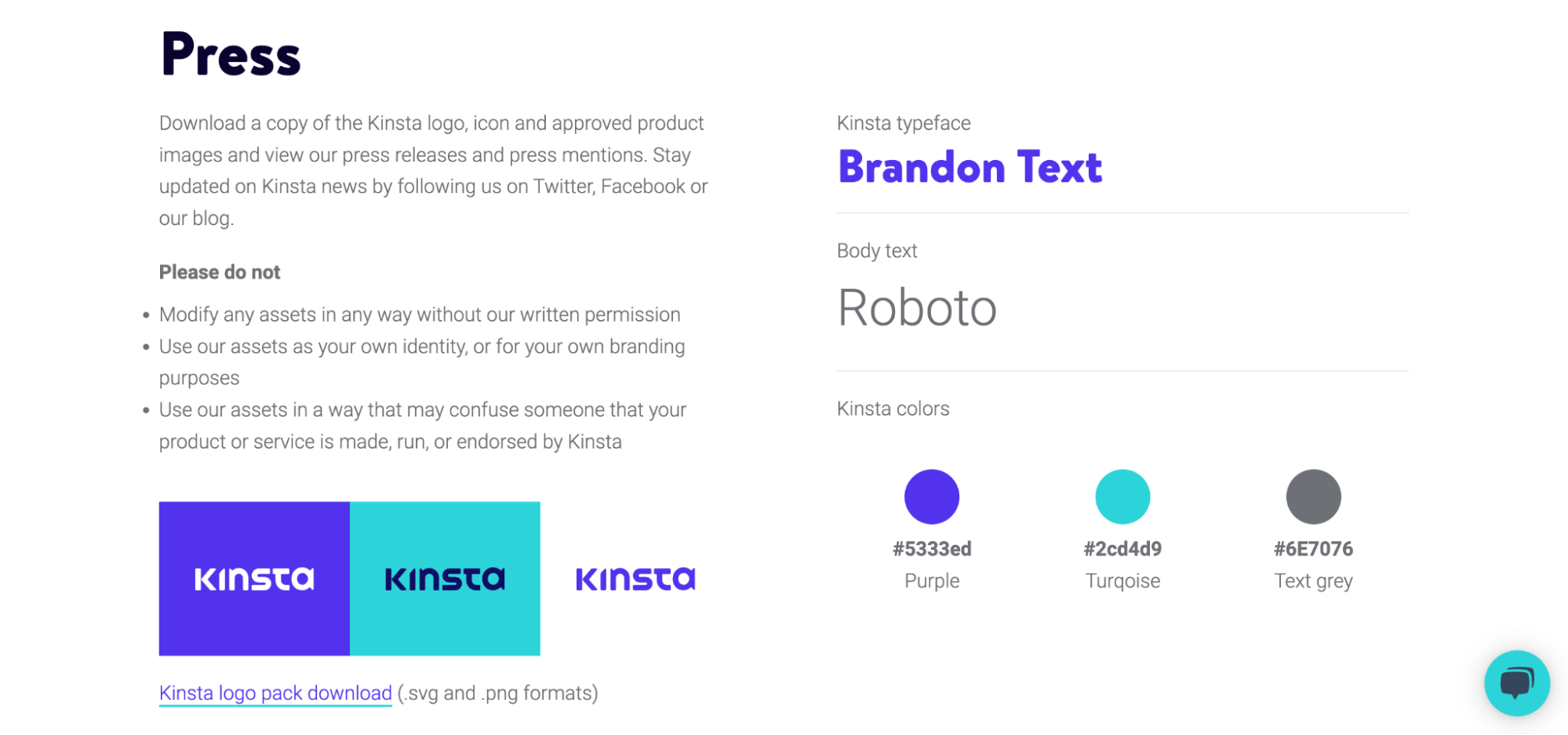 A screenshot of Kinsta&rsquo;s visual guidelines.