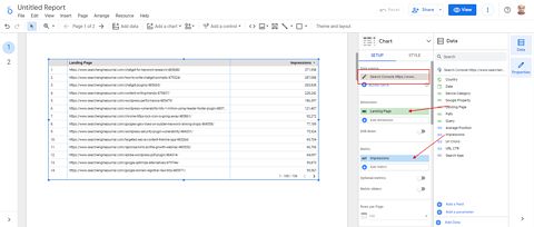 GSC data table. Path/Impressions