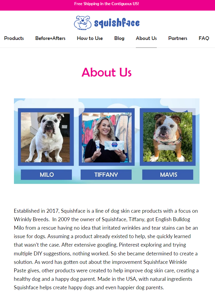 Shopify website displaying expertise SquishFace.com