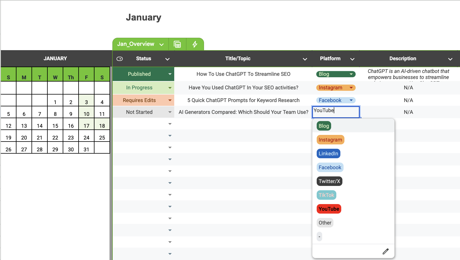 How to fill out social media planner template