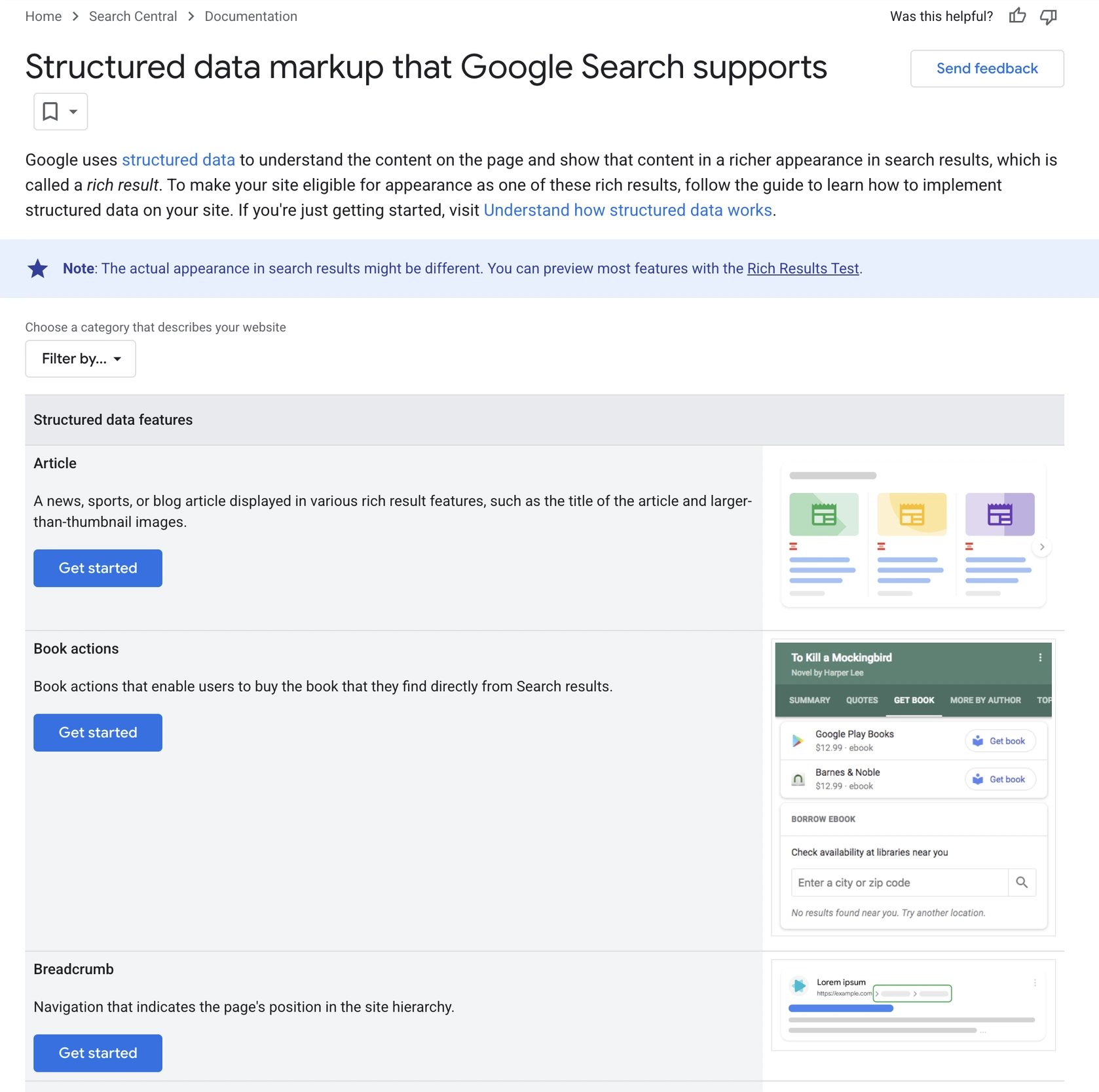 Structured data markup types